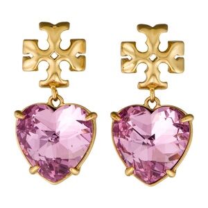 Tory Burch Roxanne Pink Heart Crystal Drop Earrings